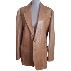 VTG 1970s Remy Leather Fashions Men's Brown Western Leather Blazer Jacket Sz 46